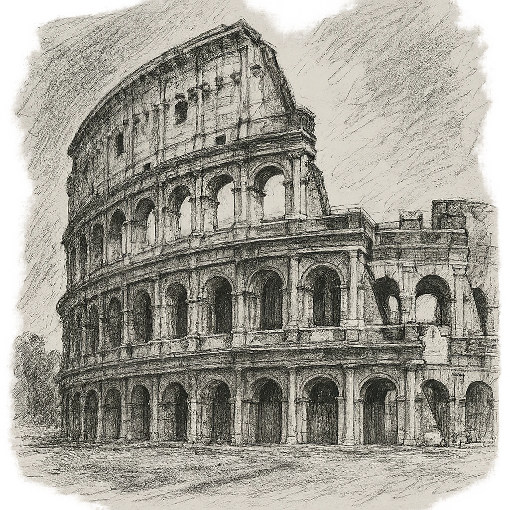 the Roman Coliseum, hand-drawn sketch style emoji