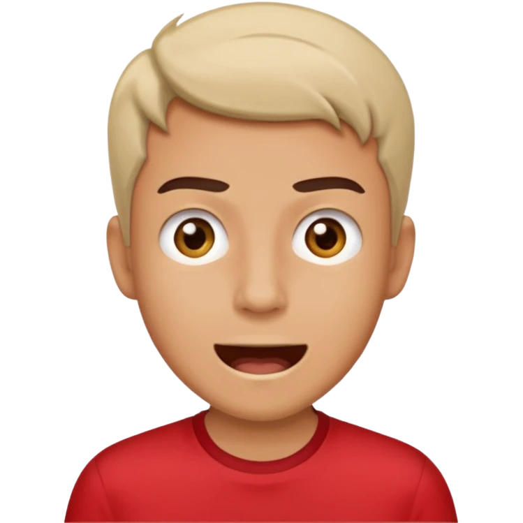 Tourist Character in Red Shirt with A slight expression of excitement and urgency emoji