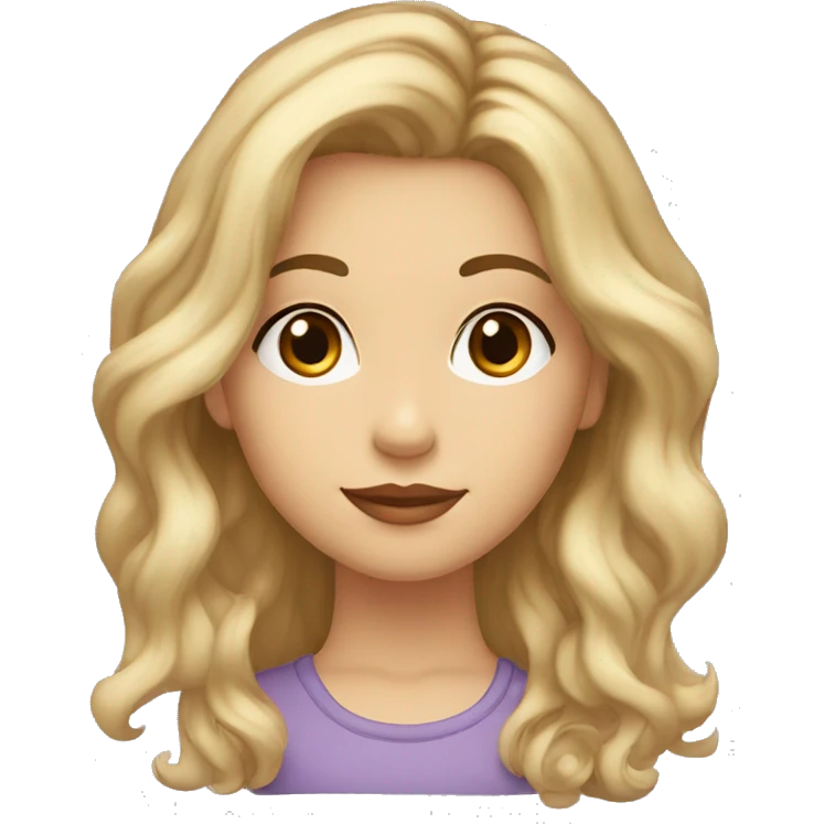 girl, caucasian, brown eyes, full lips, round face, small nose, wavy hair, balayage brown to blonde emoji