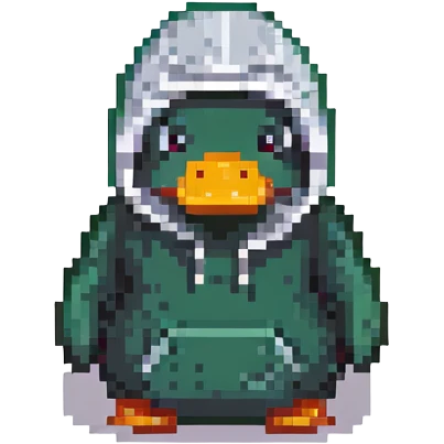 dark green rubber duck with tiny hoodie emoji
