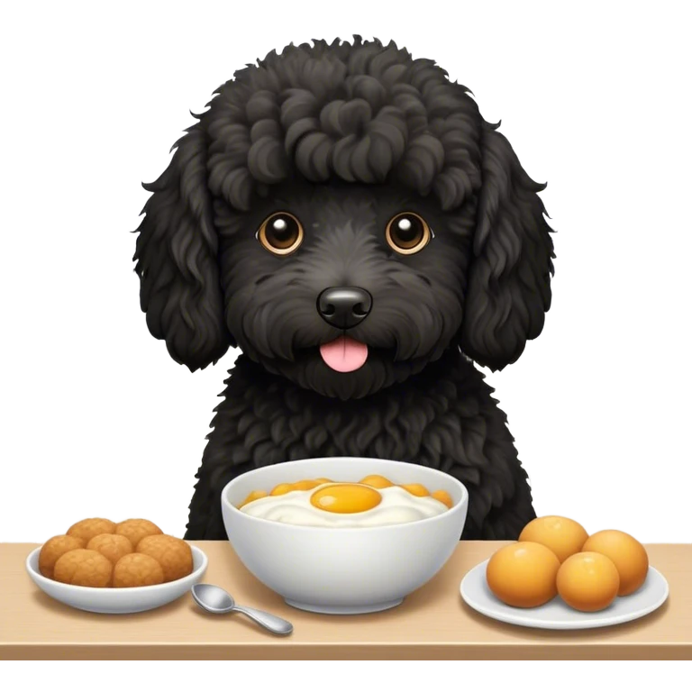 All black labradoodle, making breakfast  emoji
