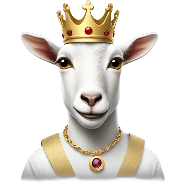 Stylish goat wearing white shirt and a crown emoji
