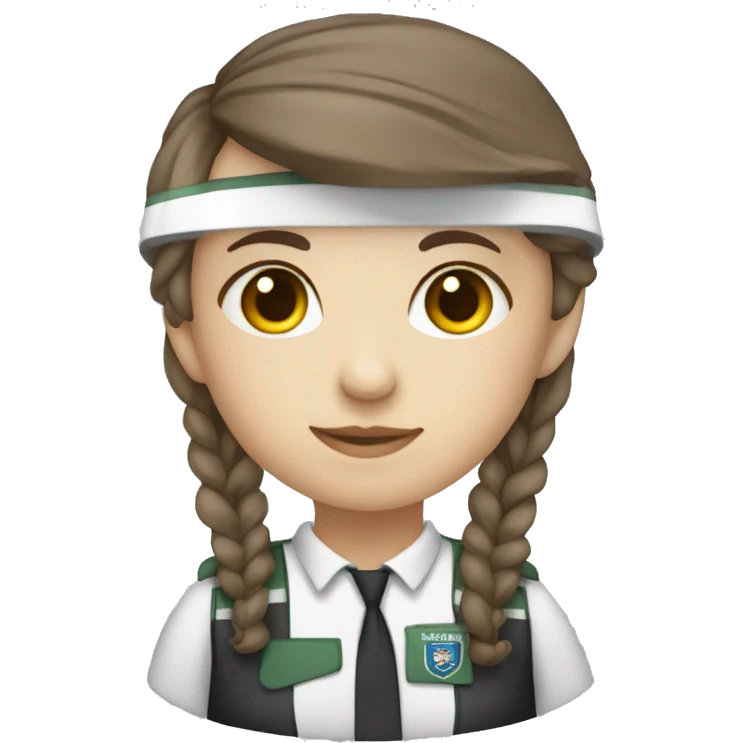 una chica con uniforme de trabajo y len emoji