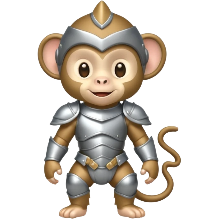 baby monkey in silver armor, full body, smile emoji