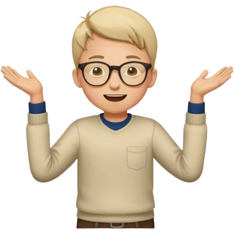 Very excited boy, full body, eyes closed, wearing glasses emoji