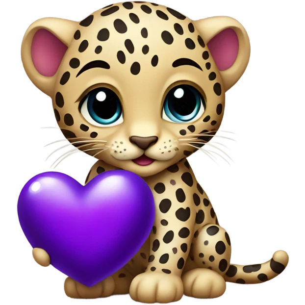 Baby leopard holding a purple heart  emoji