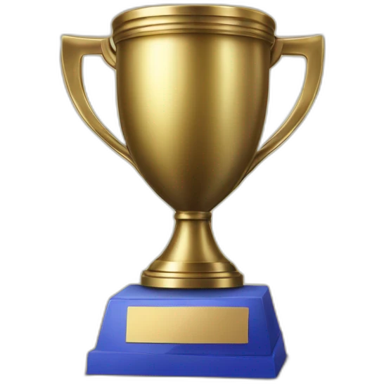 royal big empty Christian trophy for the winner with a cross on royal background  with number 1 emoji