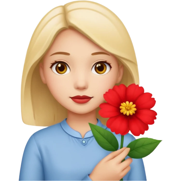 Uma menina segurando uma flor emoji