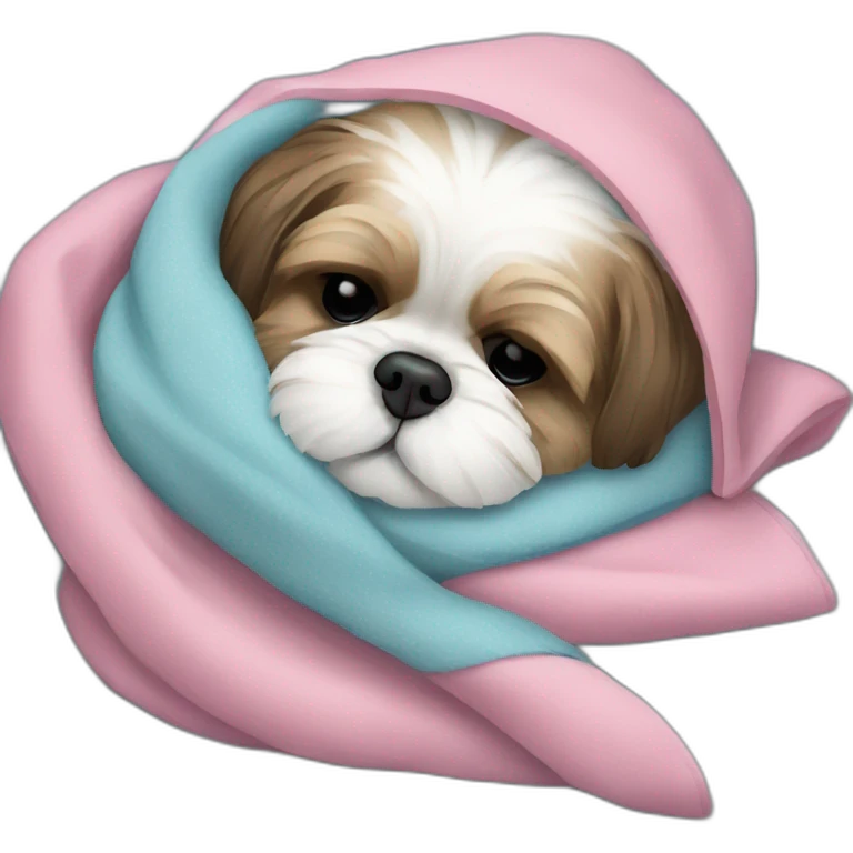 Sleeping shih tzu snuggling with blanket emoji