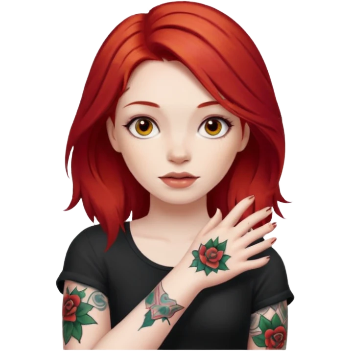 Red hair girl with hand tattoo emoji