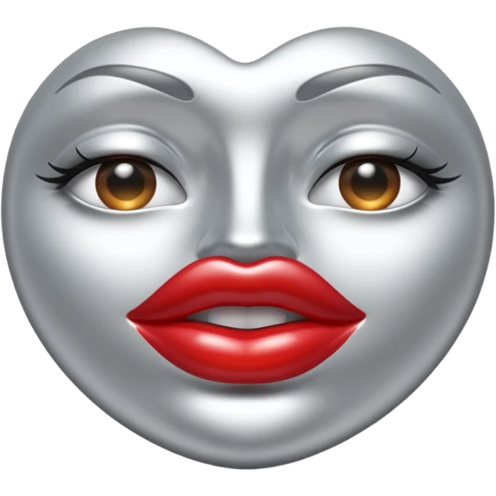 A seductive pair of slightly parted lips emoji made of liquid silver chrome, smooth glossy metallic surface, soft sensual curves, subtle reflections, luxury sexy aesthetic, minimal iOS emoji style, centered composition, clean white background, soft studio lighting, no text emoji