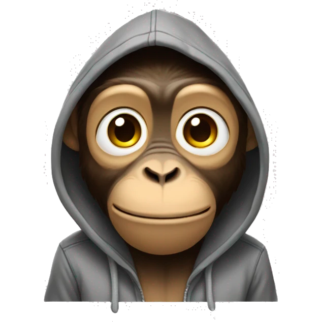 monkey in a hoodie with a goofy face emoji