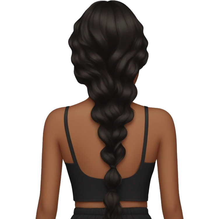 the back side of a brown women, with black hair, wavy long hair, no crop top emoji
