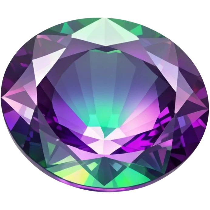 round cut alexandrite gemstone showing color shift from green to purple with holographic iridescent shine emoji