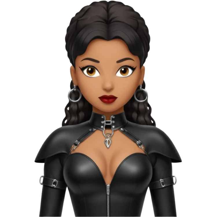 Moi déesse Ladynamit dominatrice cuire et latex noir sexy black métisse emoji