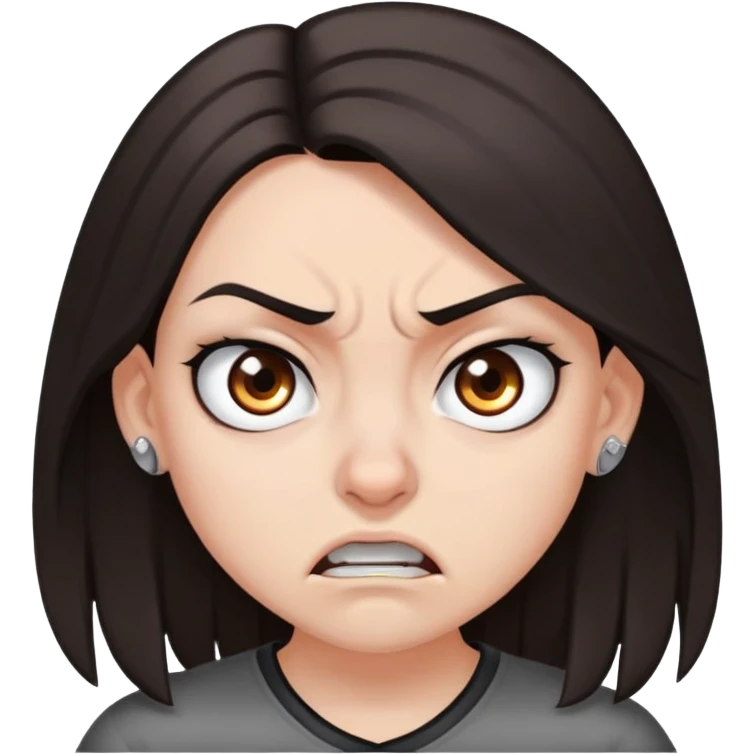 angry girl, dark brown shoulder-length hair, grey eyes, nose and ear piercings emoji
