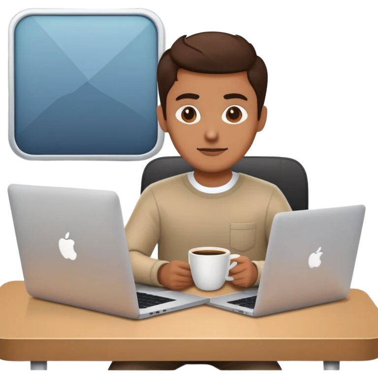 frontend developer with macbook and coffee emoji