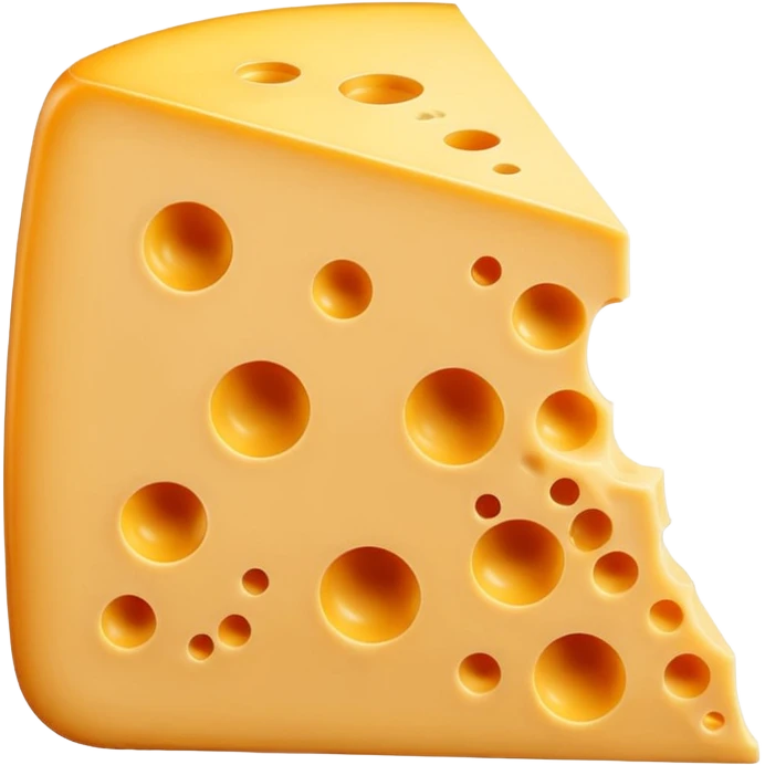 3D cartoon wedge of cheese with slightly smoother surface and one fewer hole, same size and shape, Memoji-style. emoji