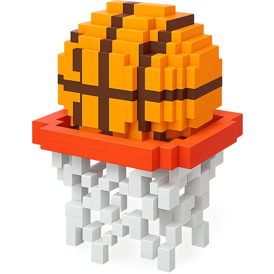 Voxel-style basketball in a net, variation 5 emoji