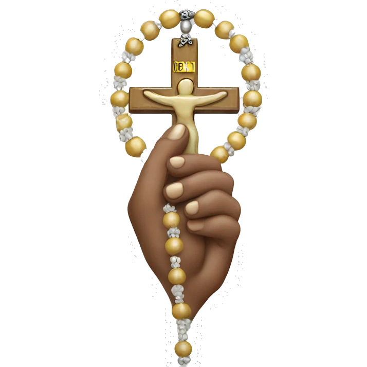 White praying hands holding the holy beaded rosary emoji