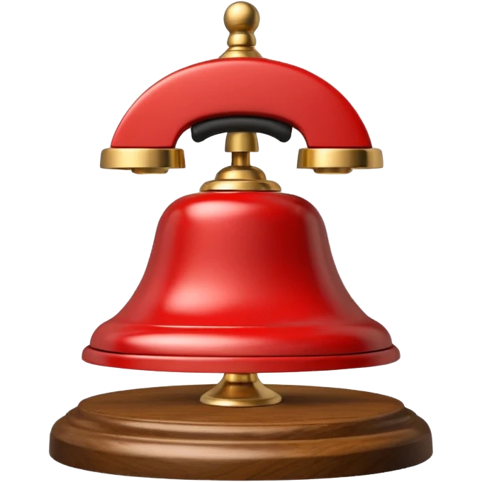 A hotel bell with a polished brass surface on a wooden base emoji