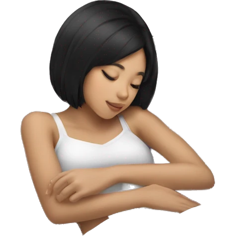 Coquette teenage asian black hair girl sleeping  emoji