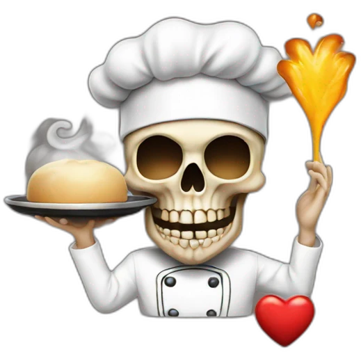 skull chef blowing a kiss heart emoji
