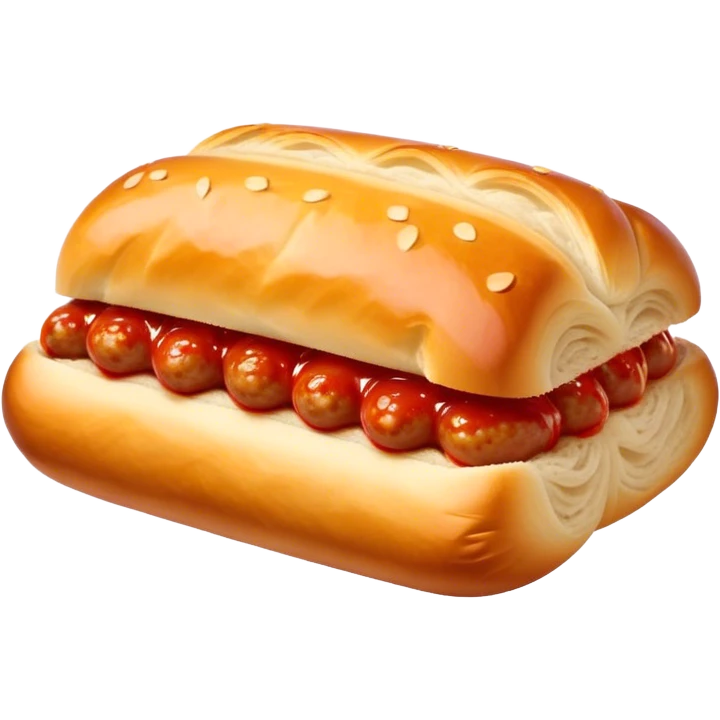 a sausage roll with a line small amount of tomatoe sauce on top emoji