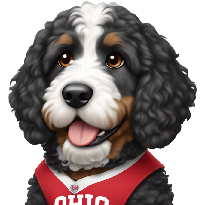 Bernedoodle with Ohio state jersey on emoji