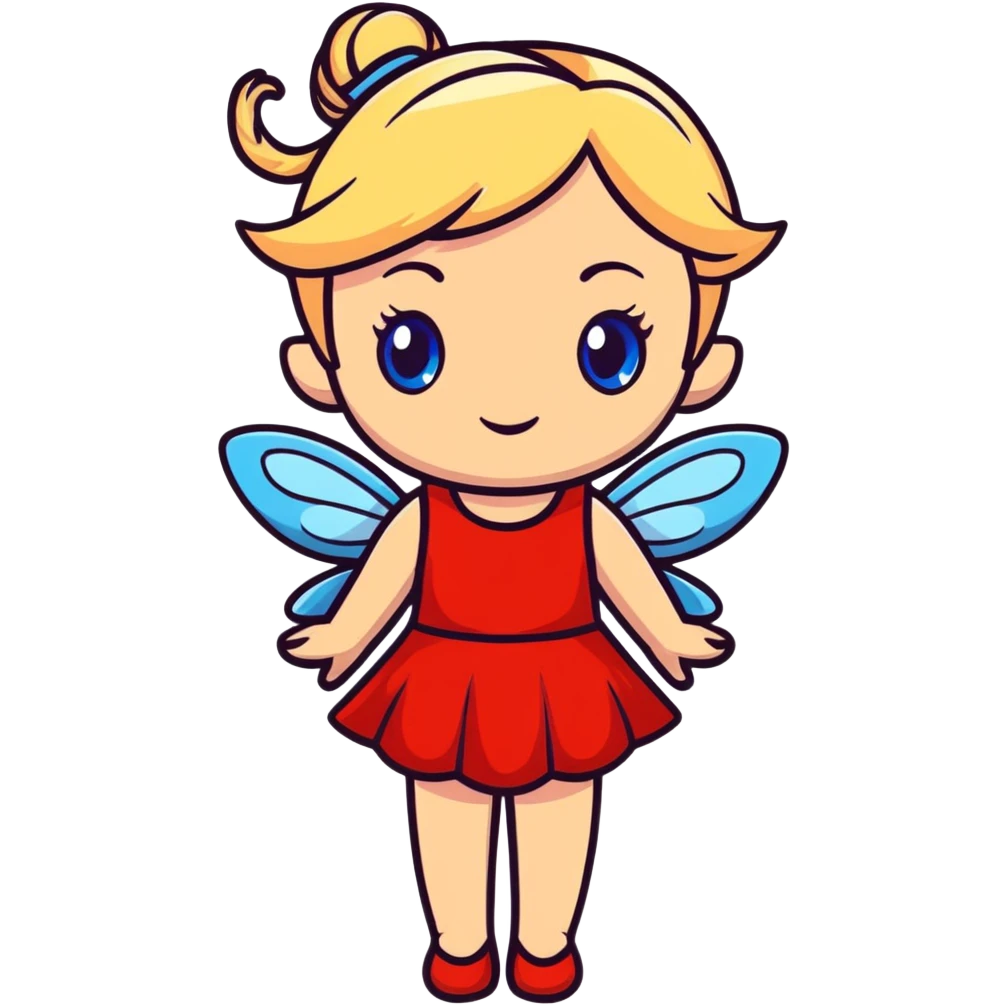 fairy with blue eyes, blonde hair and red dress emoji