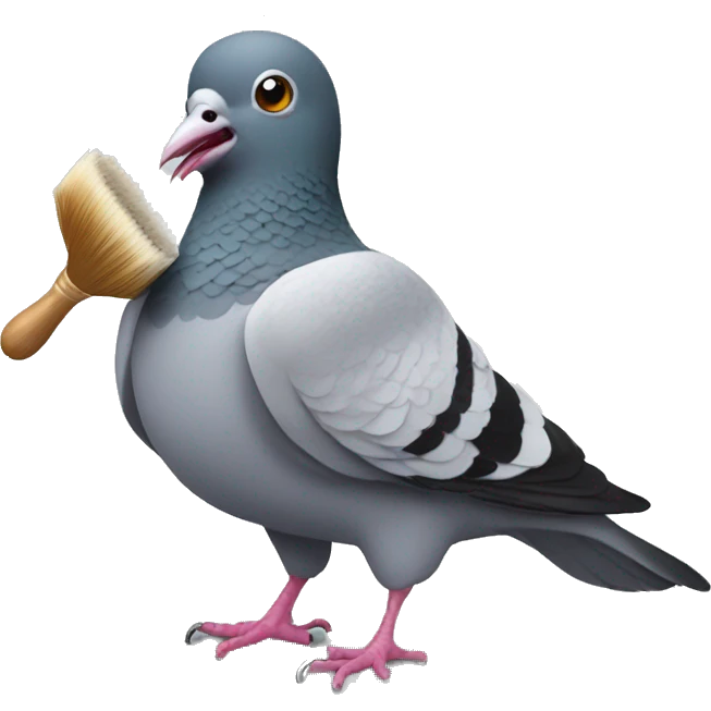 pigeon with big brush in mouth emoji