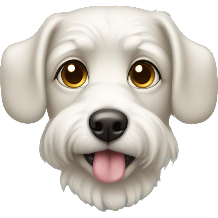 malteese dog face, with a spot on the top of the nose a little crossed eyed emoji