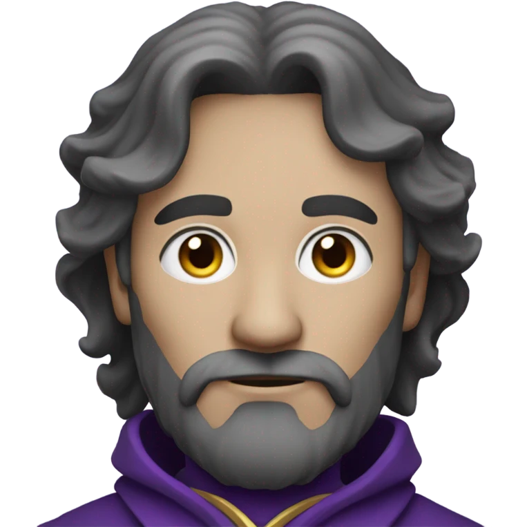 mysterious wizard wearing purple and silver. He is Caucasian skin, 37 years old black hair  emoji