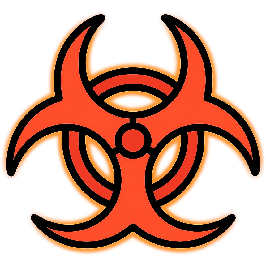 biohazard sign, glowing red, flickering red effect, warning, modern icon style emoji