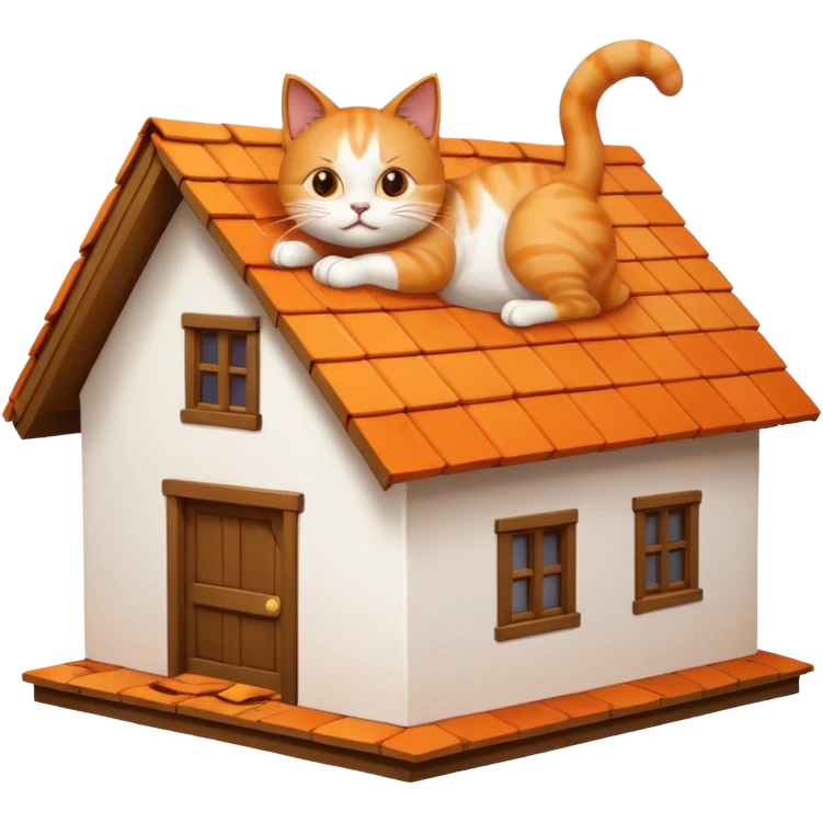 A cat crashing through the roof of a house emoji
