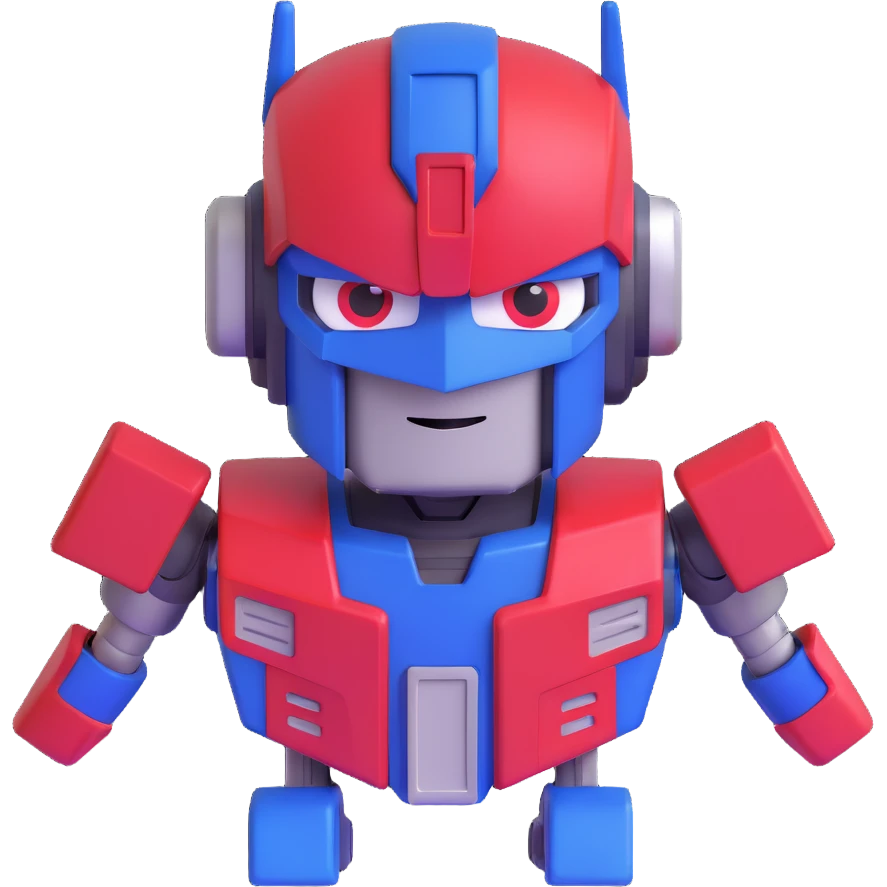 Optimus Prime as a robot emoji, blue and red color scheme, metallic details, heroic expression emoji