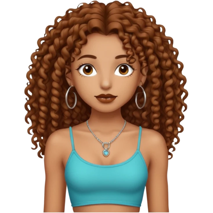 naked girl with long curly hair brown hair and septum piercing  with beautifull skinny body  emoji