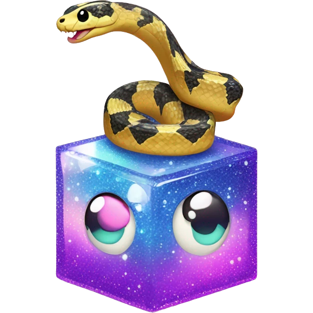 Kawaii colorful baby snake in a glitter cube  emoji