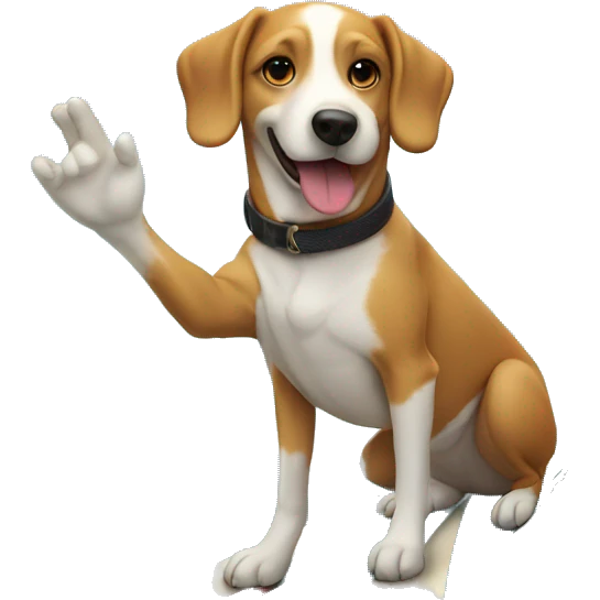 A dog on a surfboard surfing a big wave with a seagull on its head emoji