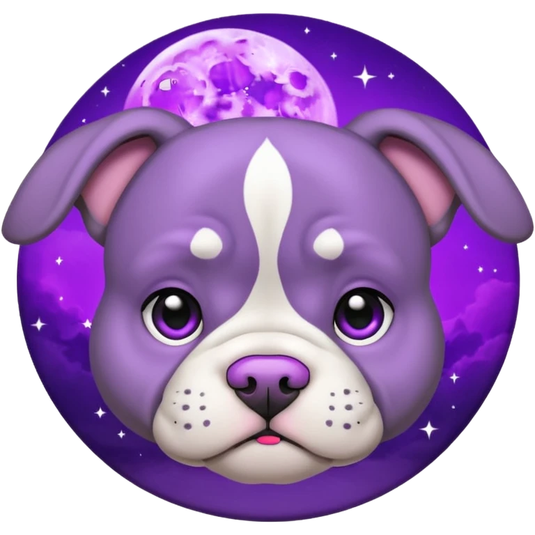 purple moon with a grey bull dog puppy with a purpl collar emoji