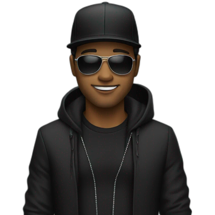 Dj with balck cap and black suit emoji