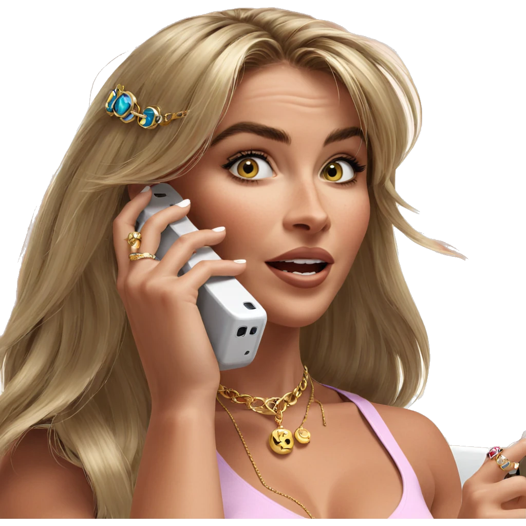blonde girl with phone and jewelry emoji