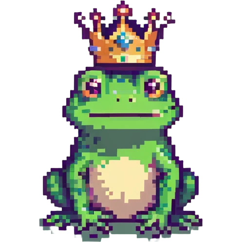 cute frog wearing a crown simple colorful emoji