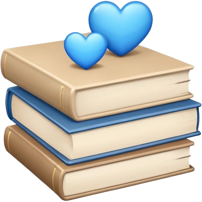 a beige stack of books with one blue heart on the left side emoji