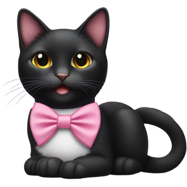 Black cat smiling with pink bow tie emoji