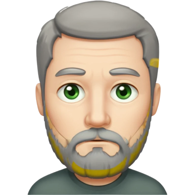 Greenish grey eyed adult man with sad eyes, poor short dark grey hair and a very long beard hanging. Pale skin. He's serious and looks tired. Make sure his hair and beard are both dark grey. emoji