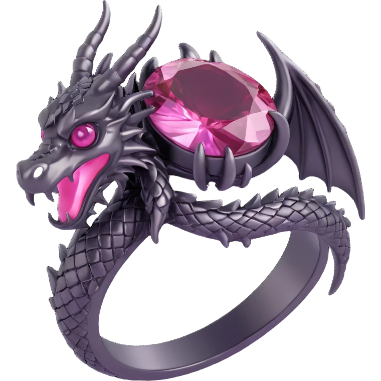 minimal 3D gothic dragon ring with pink gemstone, simple and dark emoji