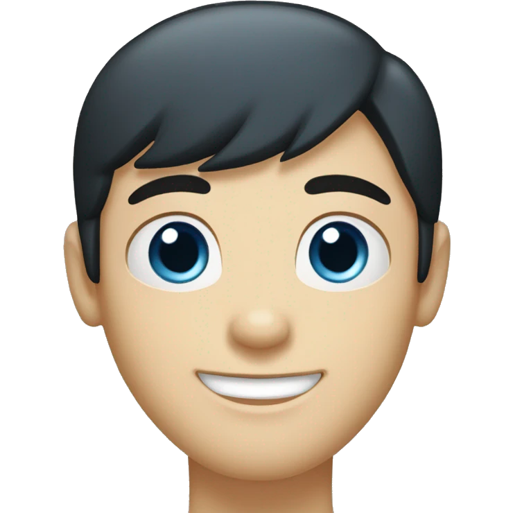 Man, blue eyes, straight black hair, bright blue eyes, white skin, caucasian, smiling, happy emoji