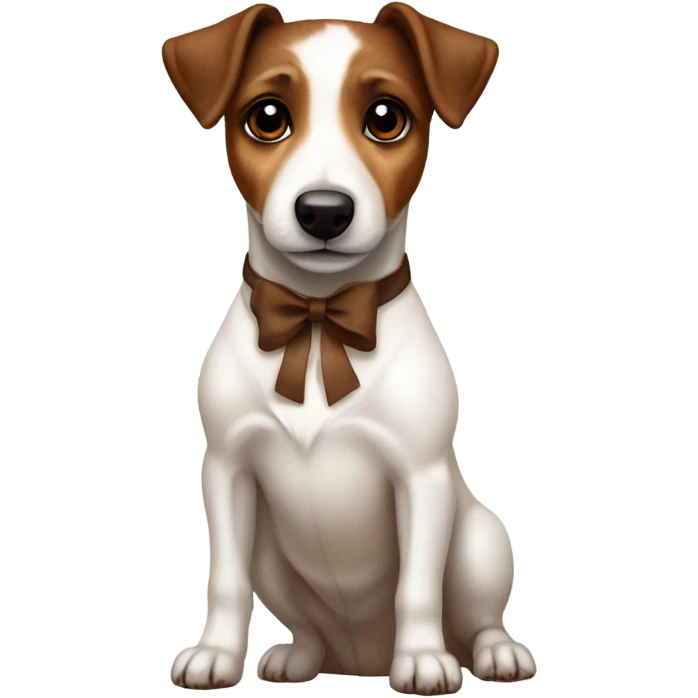 Jack russell terrier with dark brown Stains sitting with a beige bow on his neck emoji