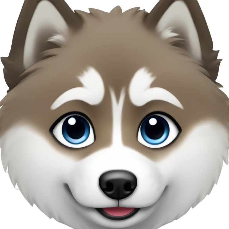 Pomsky with black & white fur. It also has two different color eyes, one blue and the other brown emoji